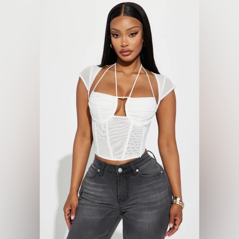 Melanie Mesh Short Sleeve Top - Ivory